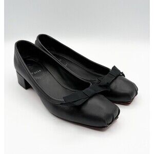 Christian Louboutin Black Leather Block Heel Ballet Flats with Bow